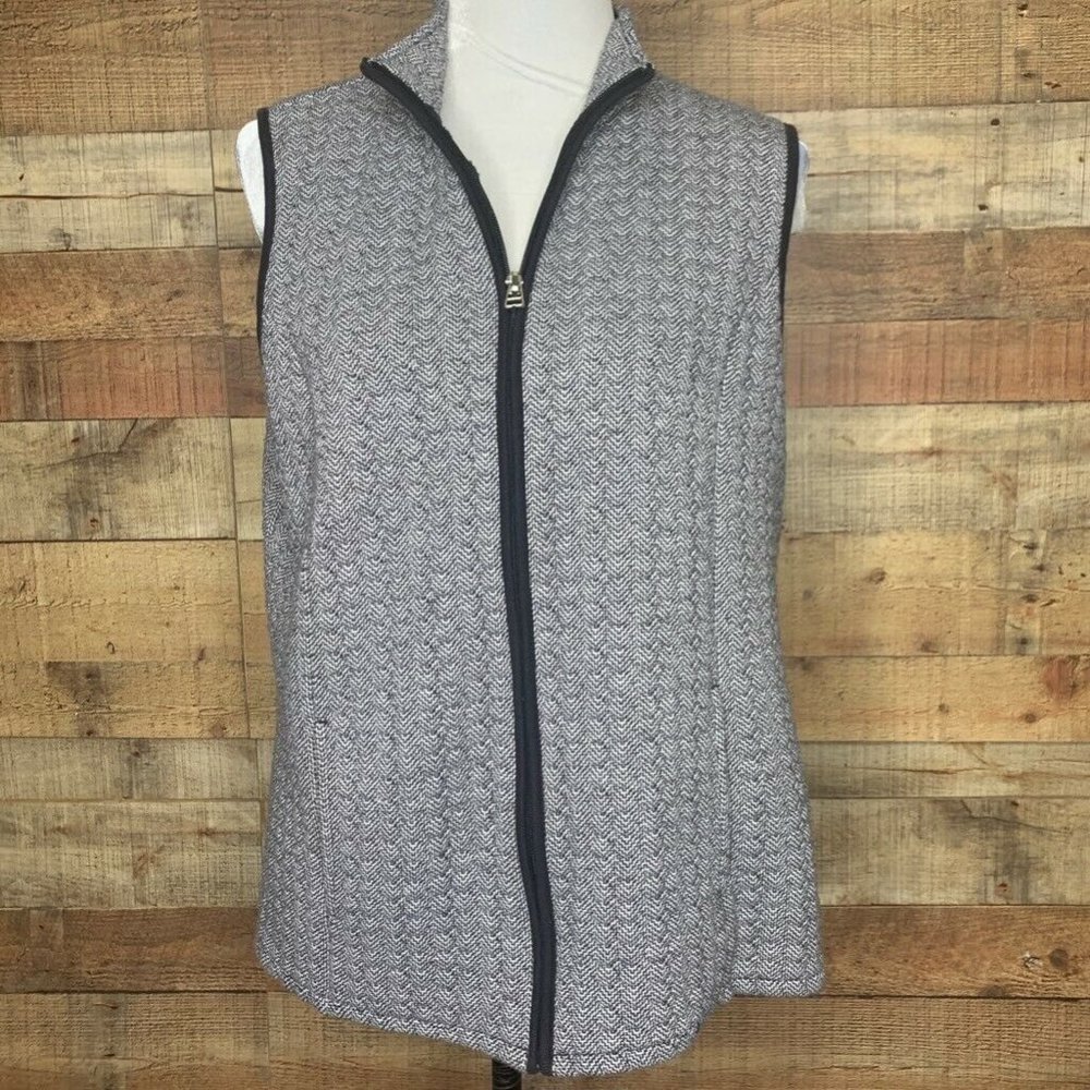 Kim Rogers Womens Vest Black White Herringbone Zip